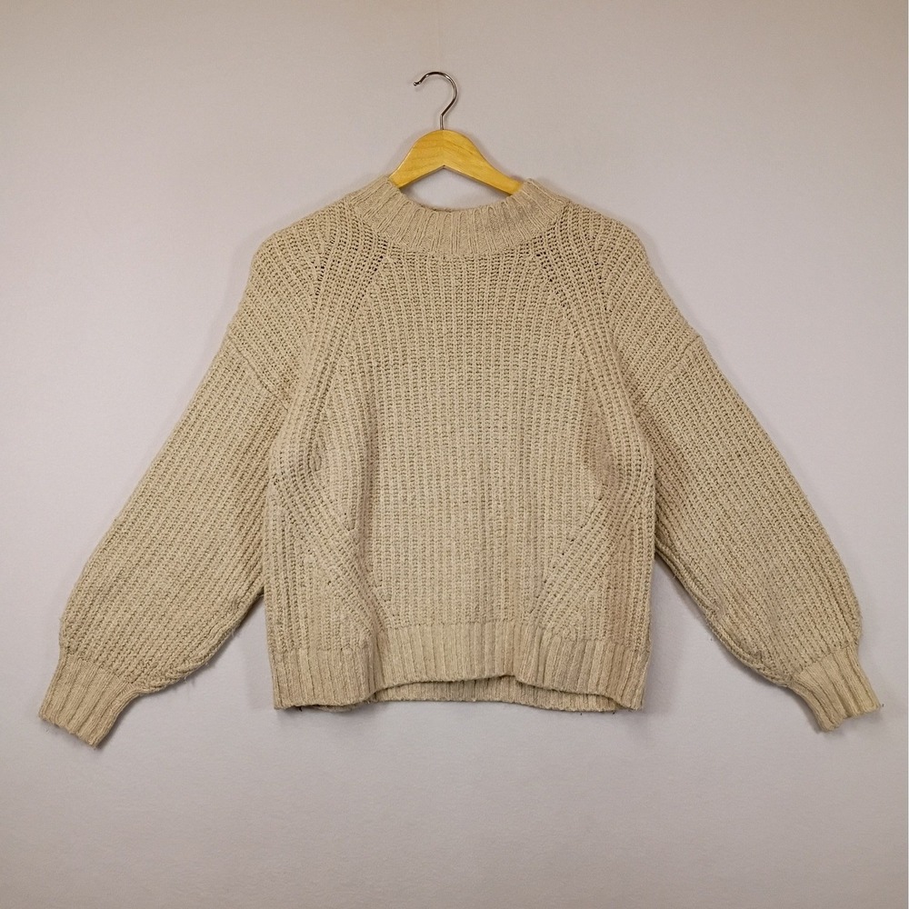 Cottagecore Old Navy Womens Small Oatmeal Shaker Knit Mock Neck Balloon Sweater